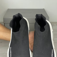 Balenciaga Sneakers, 'Sort Stof' Hvid & Sort Sål Speed Trainers (43) ✔️