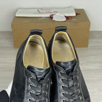 Christian Louboutin Sneakers, Herre 'Gun Metal' Sort Læder Junior Spikes (40) 🎩