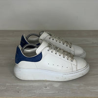 Alexander McQueen Sneakers, 'Hvid Læder' Blå Ruskind Hæl Oversized (40.5) 🌊