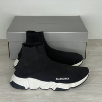 Balenciaga Sneakers, 'Sort Stof' Hvid & Sort Sål Speed Trainers (43) ✔️