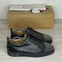 Christian Louboutin Sneakers, Herre 'Gun Metal' Sort Læder Junior Spikes (40) 🎩
