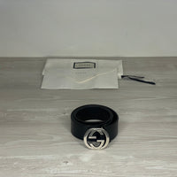 Gucci Bælte, 'Sort' Læder Selleria Interlocking G Buckle with Stud Closure (75/30) 🥋