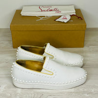 Christian Louboutin Sneakers, 'Hvid' Pik Boat Flat Calf Slip-on (41.5)