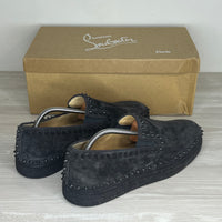 Christian Louboutin Sneakers, Herre 'Grå' Pik Boat Flat Veau Velours Charbon (44) 🧛🏼♂️