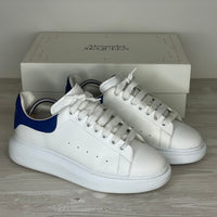 Alexander McQueen Sneakers, 'Hvid Læder' Blå Hæl Oversized (43.5) ⚪️