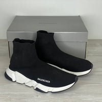 Balenciaga Sneakers, 'Sort Stof' Hvid & Sort Sål Speed Trainers (43) ✔️