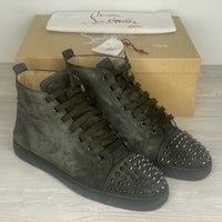 Christian Louboutin Sneakers, Herre 'Grå / Oliven' Tyrol Gun Metal Lou Louis Spikes (44.5) ♟️