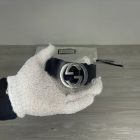 Gucci Bælte, 'Sort' Læder Selleria Interlocking G Buckle with Stud Closure (75/30) 🥋