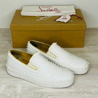 Christian Louboutin Sneakers, 'Hvid' Pik Boat Flat Calf Slip-on (41.5)