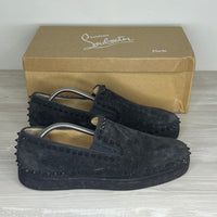 Christian Louboutin Sneakers, Herre 'Grå' Pik Boat Flat Veau Velours Charbon (44) 🧛🏼♂️