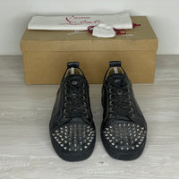 Christian Louboutin Sneakers, Herre 'Gun Metal' Sort Læder Junior Spikes (40) 🎩