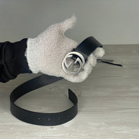 Gucci Bælte, 'Sort' Læder Selleria Interlocking G Buckle with Stud Closure (75/30) 🥋