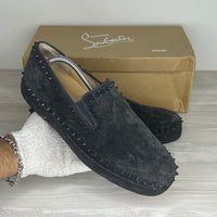 Christian Louboutin Sneakers, Herre 'Grå' Pik Boat Flat Veau Velours Charbon (44) 🧛🏼♂️