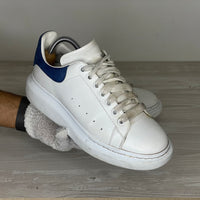 Alexander McQueen Sneakers, 'Hvid Læder' Blå Ruskind Hæl Oversized (40.5) 🌊