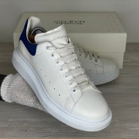 Alexander McQueen Sneakers, 'Hvid Læder' Blå Ruskind Hæl Oversized (45.5)