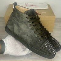 Christian Louboutin Sneakers, Herre 'Grå / Oliven' Tyrol Gun Metal Lou Louis Spikes (44.5) ♟️