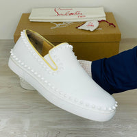 Christian Louboutin Sneakers, 'Hvid' Pik Boat Flat Calf Slip-on (41.5)