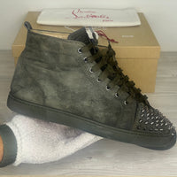 Christian Louboutin Sneakers, Herre 'Grå / Oliven' Tyrol Gun Metal Lou Louis Spikes (44.5) ♟️