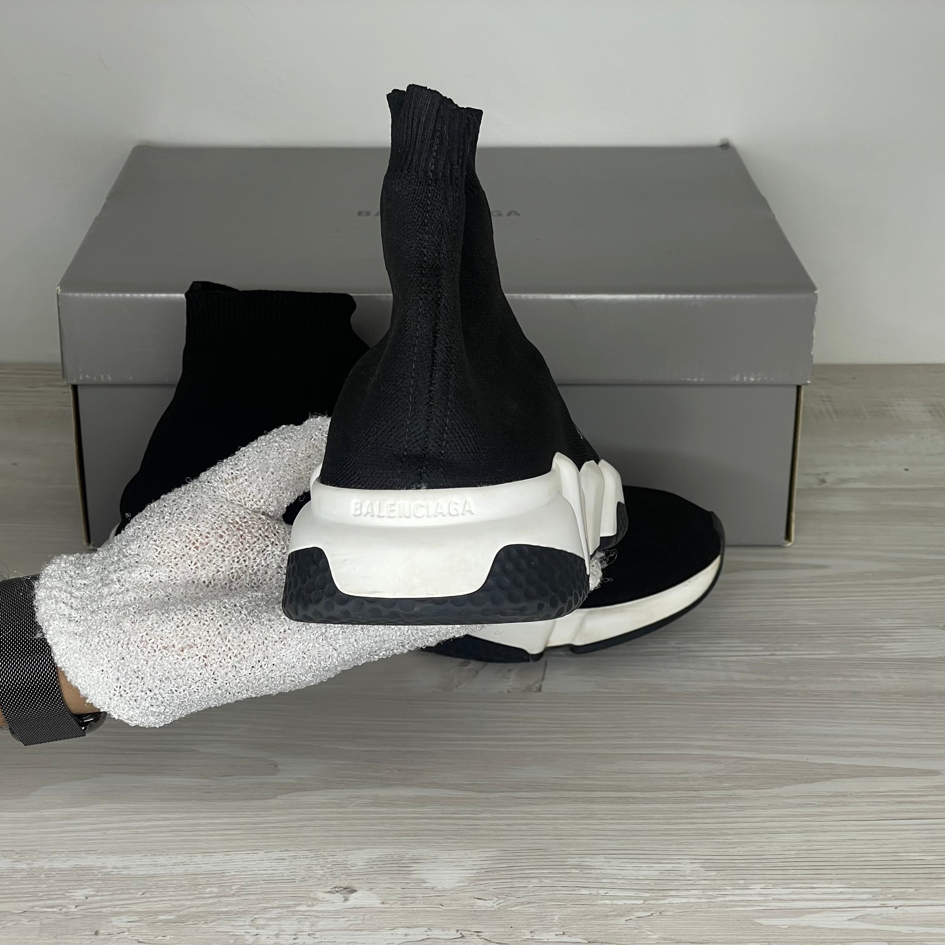 Balenciaga Sneakers, 'Sort Stof' Hvid & Sort Sål Speed Trainers (43) ✔️
