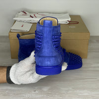 Christian Louboutin Sneakers, 'Atlantic' Blå High-Tops Louis Flat Spikes (41) 🧢