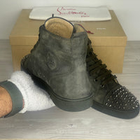 Christian Louboutin Sneakers, Herre 'Grå / Oliven' Tyrol Gun Metal Lou Louis Spikes (44.5) ♟️