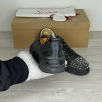 Christian Louboutin Sneakers, Herre 'Gun Metal' Sort Læder Junior Spikes (40) 🎩