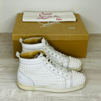Christian Louboutin Sneakers, 'White Leather' Hvid Louis Flat Spikes High Tops Herre (41)