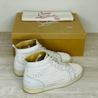 Christian Louboutin Sneakers, 'White Leather' Hvid Louis Flat Spikes High Tops Herre (41)