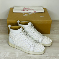 Christian Louboutin Sneakers, 'White Leather' Hvid Louis Flat Spikes High Tops Herre (41)