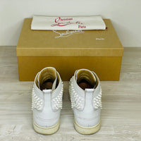 Christian Louboutin Sneakers, 'White Leather' Hvid Louis Flat Spikes High Tops Herre (41)
