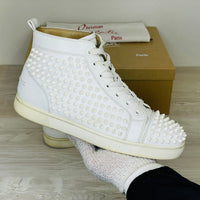 Christian Louboutin Sneakers, 'White Leather' Hvid Louis Flat Spikes High Tops Herre (41)