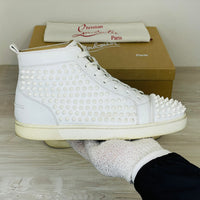 Christian Louboutin Sneakers, 'White Leather' Hvid Louis Flat Spikes High Tops Herre (41)
