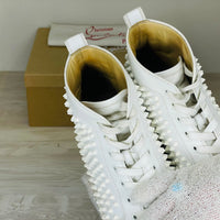 Christian Louboutin Sneakers, 'White Leather' Hvid Louis Flat Spikes High Tops Herre (41)
