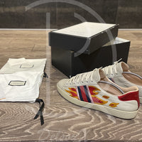 Gucci Ace 'Flames' Beige Leather (45) 🎇