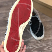 Christian Louboutin 'Black Suede w. Silver Spikes' Pik Boats (45) 👟