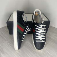 Gucci Sneakers, Ace ’GG Signature’ Black Calf Leather (42.5)