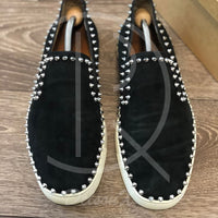 Christian Louboutin 'Black Suede w. Silver Spikes' Pik Boats (45) 👟
