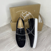 Christian Louboutin 'Black Suede' Pik Boat w. Diamond Herre Low-Tops (41) 💎