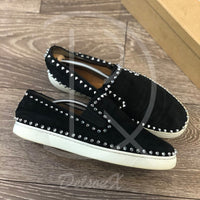 Christian Louboutin 'Black Suede w. Silver Spikes' Pik Boats (45) 👟