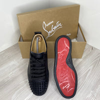Christian Louboutin Sneakers, 'Black Leather' Junior Spikes Herre Sneakers (40) 😎