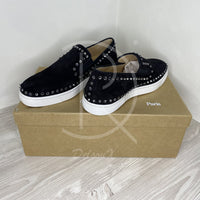 Christian Louboutin 'Black Suede' Pik Boat w. Diamond Herre Low-Tops (41) 💎