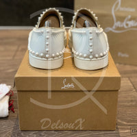 Christian Louboutin White Calf Leather Slip-Ons (43) 👟