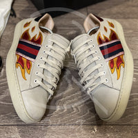 Gucci Ace 'Flames' Beige Leather (45) 🎇