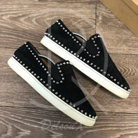 Christian Louboutin 'Black Suede w. Silver Spikes' Pik Boats (45) 👟