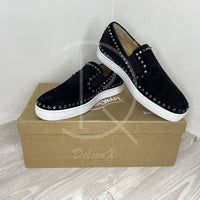 Christian Louboutin 'Black Suede' Pik Boat w. Diamond Herre Low-Tops (41) 💎