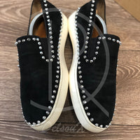 Christian Louboutin 'Black Suede w. Silver Spikes' Pik Boats (45) 👟