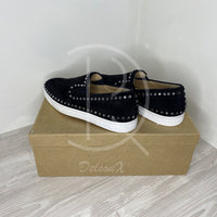 Christian Louboutin 'Black Suede' Pik Boat w. Diamond Herre Low-Tops (41) 💎
