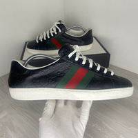 Gucci Sneakers, Ace ’GG Signature’ Black Calf Leather (42.5)