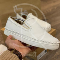 Christian Louboutin White Calf Leather Slip-Ons (43) 👟