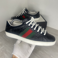 Gucci Sneakers, Ace ’GG Signature’ Black Calf Leather (42.5)